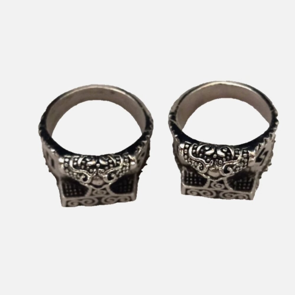 Viking Thor’s Hammer Mjölnir Rings Pair Silver Tone Norse Celtic Jewelry Sz 8-9 - Picture 10 of 12